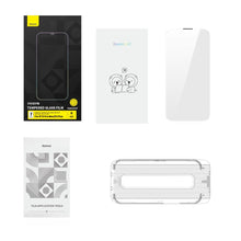 Заредете изображение във визуализатора на галерията – Baseus Full Screen Tempered Glass for iPhone 14 Plus / 13 Pro Max with Speaker Cover 0.4mm + Mounting Kit
