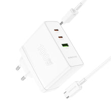 Заредете изображение във визуализатора на галерията – Borofone Wall charger BN11 Imperial - USB + 2xType C - QC 3.0 PD 100W with Type C to Type C cable white

