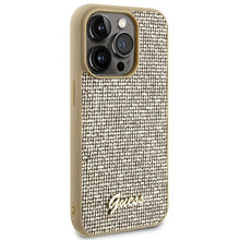 Заредете изображение във визуализатора на галерията – Guess Disco Metal Script case for iPhone 15 Pro - gold
