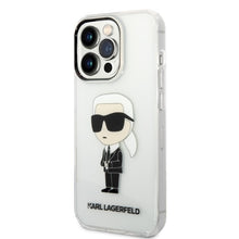 Заредете изображение във визуализатора на галерията – Original Pouch KARL LAGERFELD  Ikonik Karl Lagerfeld KLHCP14LHNIKTCT for Iphone 14 Pro transparent
