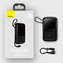 Заредете изображение във визуализатора на галерията – Powerbank 10000mAh 20W Baseus Qpow Pro Overseas Edition + USB C 3A Cable - Black
