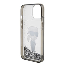 Заредете изображение във визуализатора на галерията – Original KARL LAGERFELD Case Liquid Glitter Ikonik KLHCP15SLKKNSK for Iphone 15 Transparent

