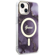 Заредете изображение във визуализатора на галерията – Original Case GUESS hardcase Golden Marble MagSafe GUHMP14SHTMRSU for Iphone 14 purple

