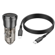 Заредете изображение във визуализатора на галерията – Borofone Car charger BZ24 Clever - Type C - QC 3.0 PD 20W with Type C to Lightning cable black
