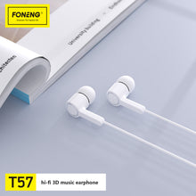 Заредете изображение във визуализатора на галерията – Foneng Earphones T57 with microphone white
