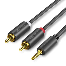Заредете изображение във визуализатора на галерията – Ugreen audio cable 3.5 mm mini jack - 2RCA 3m black (10590)
