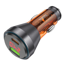 Заредете изображение във визуализатора на галерията – HOCO car charger USB QC 18W + Type C 30W with digital display PD48W NZ12B transparent orange
