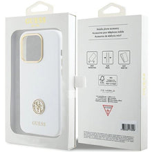 Заредете изображение във визуализатора на галерията – Guess Silicone Logo Strass 4G case for iPhone 15 Pro Max - white
