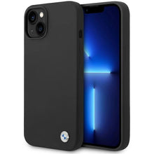 Заредете изображение във визуализатора на галерията – BMW Silicone Metal Logo case for iPhone 15 / 14 / 13 - black
