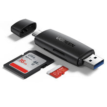 Заредете изображение във визуализатора на галерията – Ugreen adapter SD / micro SD card reader (USB-A / USB-C) black (CM304)
