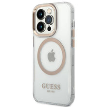 Заредете изображение във визуализатора на галерията – Guess GUHMP14XHTRMD iPhone 14 Pro Max 6.7 "gold / gold hard case Metal Outline Magsafe
