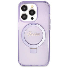 Заредете изображение във визуализатора на галерията – Guess Ring Stand Script Glitter MagSafe case for iPhone 13 Pro / 13 - purple
