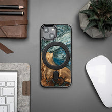 Заредете изображение във визуализатора на галерията – Wood and Resin Case for iPhone 13 Mini MagSafe Bewood Unique Planet Earth - Blue-Green
