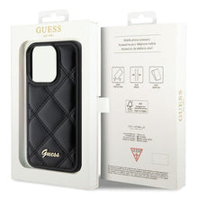 Заредете изображение във визуализатора на галерията – Original faceplate case GUESS GUHCP15LPSQSQSK for iPhone 15 Pro (Quilted Metal Logo / black)
