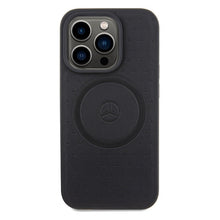 Заредете изображение във визуализатора на галерията – Original Case MERCEDES hardcase Star Pattern Leather MagSafe MEHMP15X23RGSK for Iphone 15 Pro Max Black
