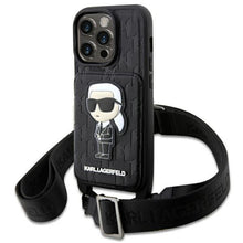 Заредете изображение във визуализатора на галерията – Karl Lagerfeld KLHCP14LCSAKHPKK iPhone 14 Pro 6.1" hardcase black/black Crossbody Saffiano Monogram Ikonik
