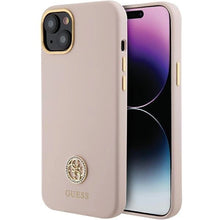 Заредете изображение във визуализатора на галерията – Guess Silicone Logo Strass 4G Case for iPhone 15 Plus / 14 Plus - Light Pink
