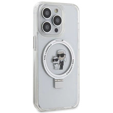 Заредете изображение във визуализатора на галерията – Karl Lagerfeld Ring Stand Karl&amp;Choupette MagSafe case for iPhone 14 Pro Max - white
