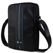 Заредете изображение във визуализатора на галерията – Original BMW Handbag Carbon Blue Stripes BMTB8COMSCAKL 8 inches black
