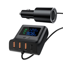 Заредете изображение във визуализатора на галерията – Acefast car charger 3 x usb a + type c qc3.0 pd90w pps afc fcp lcd docking station b8 black
