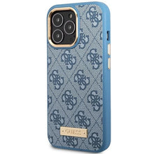 Заредете изображение във визуализатора на галерията – Guess 4G Logo Plate MagSafe case for iPhone 14 Pro Max - blue

