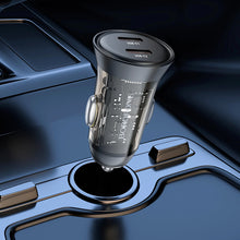 Заредете изображение във визуализатора на галерията – Borofone Car charger BZ26B Discovery - 2xType C - PD 45W 3A with Type C to Type C cable transparent-black
