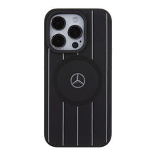 Заредете изображение във визуализатора на галерията – Original Case MERCEDES hardcase Stripes Pattern Leather MagSafe MEHMP15L23RHSK for Iphone 15 Pro Black
