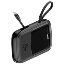 Заредете изображение във визуализатора на галерията – Power bank baseus qpow - 10 000mah lcd quick charge pd15w with cable to lightning 8-pin black ppqd-b01 - TopMag
