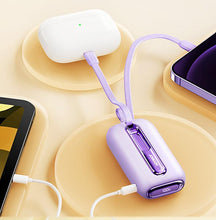 Заредете изображение във визуализатора на галерията – Joyroom power bank 10000mAh Colorful Series 22.5W with 2 built-in USB-C and Lightning cables purple (JR-L012)
