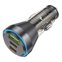 Заредете изображение във визуализатора на галерията – HOCO car charger USB QC 18W + 2 x Type C 30W PD60W NZ12D transparent black

