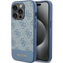 Заредете изображение във визуализатора на галерията – Original Case GUESS hardcase 4G Stripe Collection GUHCP15LG4GLBL for Iphone 15 Pro blue
