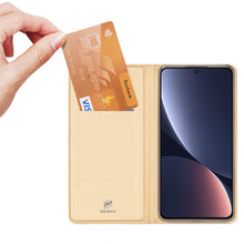 Заредете изображение във визуализатора на галерията – Dux Ducis Skin Pro Case Xiaomi 13 Flip Card Wallet Gold Stand

