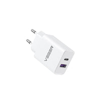 Заредете изображение във визуализатора на галерията – VEGER travel charger USB A + Type C QC3.0 PD 30W VLS302U white
