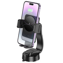 Заредете изображение във визуализатора на галерията – HOCO car holder with wireless charging for center console HW14 Speed black metal gray
