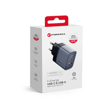 Заредете изображение във визуализатора на галерията – Forcell F-Energy Travel Charger with USB C and USB A sockets - 4A 45W with PD and Quick Charge 4.0 function
