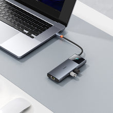 Заредете изображение във визуализатора на галерията – HUB 11in1 Baseus Metal Gleam Series USB-C to USB-C PD / USB-C / 3x USB-A / HDMI / AUX / RJ-45 / SD TF - gray
