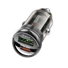 Заредете изображение във визуализатора на галерията – HOCO car charger Type C PD30W + USB QC3.0 Z53A VISION transparent black
