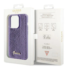 Заредете изображение във визуализатора на галерията – Guess Sequin Script Metal case for iPhone 15 Pro - purple
