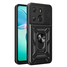 Заредете изображение във визуализатора на галерията – Hybrid Armor Camshield case for Tecno Pop 7 with camera cover - black
