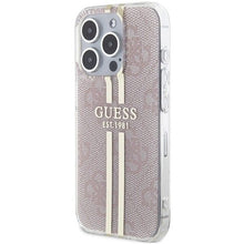 Заредете изображение във визуализатора на галерията – Original faceplate case GUESS GUHCP15LH4PSEGP for iPhone 15 Pro (4G Gold  Stripe / pink)
