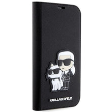 Заредете изображение във визуализатора на галерията – Karl Lagerfeld KLBKP14SSANKCPK iPhone 14 6.1" bookcase black/black Saffiano Karl &amp; Choupette
