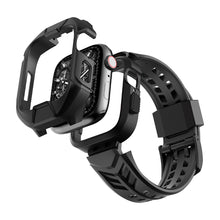 Заредете изображение във визуализатора на галерията – Kingxbar CYF136 2in1 Rugged Case for Apple Watch 8, 7 (45 mm) Stainless Steel with Strap Black
