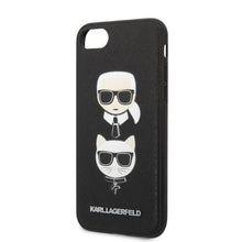Заредете изображение във визуализатора на галерията – Karl Lagerfeld KLHCI8SAKICKCBK iPhone 7/8 / SE 2020 / SE 2022 black/black hardcase Saffiano Karl&amp;Choupette Head
