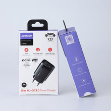 Заредете изображение във визуализатора на галерията – Joyroom fast charger 18W USB / USB Type C Quick Charge 3.0 Power Delivery black (L-QP182)
