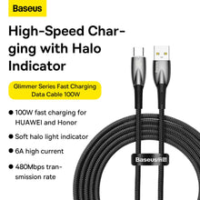 Заредете изображение във визуализатора на галерията – BASEUS cable USB A to Type C Power Delivery 100W Glimmer Series CADH000501 2m black
