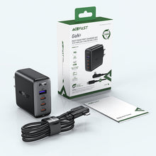 Заредете изображение във визуализатора на галерията – Acefast fast charger GaN 3xUSB-C/1xUSB-A 100W black + angled cable USB-C - USB-C 100W 2m black
