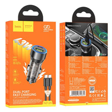 Заредете изображение във визуализатора на галерията – HOCO car charger USB QC 18W + Type C 25W + cabel Type C to Type C PD43W NZ12A transparent black
