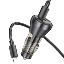 Заредете изображение във визуализатора на галерията – HOCO car charger USB QC 18W + 2 x Type C 30W + cable Type C for Iphone PD60W NZ12D transparent black
