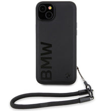 Заредете изображение във визуализатора на галерията – BMW Signature Leather Wordmark Cord case for iPhone 15 Plus / 14 Plus - black
