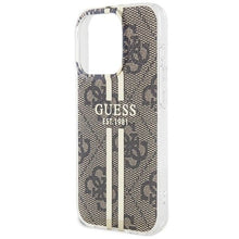 Заредете изображение във визуализатора на галерията – Original faceplate case GUESS GUHCP15MH4PSEGW for iPhone 15 Pro (4G Gold  Stripe / brown)
